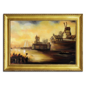 Obraz 75x105cm HOLANDIA ręcznie malowany na płótnie, oprawiony w złotą ozdobną ramę