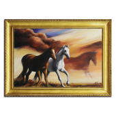 Obraz 75x105cm RUMAKI ręcznie malowany na płótnie, oprawiony w złotą ozdobną ramę