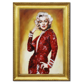 Obraz 75x105cm MARYLIN MONROE ręcznie malowany na płótnie, oprawiony w złotą ozdobną ramę