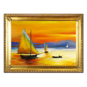 Obraz 75x105cm ZACHÓD SŁOŃCA ręcznie malowany na płótnie, oprawiony w złotą ozdobną ramę