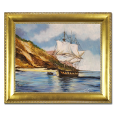 Obraz 53x64cm statek ręcznie malowany na płótnie w złotej ramie