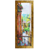 Obraz 75x105cm MAŁE MIASTECZKO ręcznie malowany na płótnie, oprawiony w złotą ozdobną ramę
